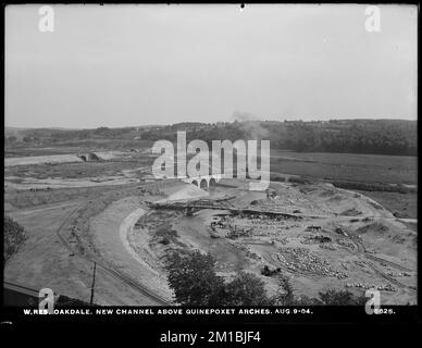 Wachusett Reservoir, new Quinapoxet River Channel above arches, Oakdale, West Boylston, Mass., Aug. 9, 1904 , waterworks, reservoirs water distribution structures, construction sites Stock Photo