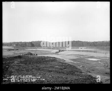 Wachusett Reservoir, North Dike, easterly portion, area between main dike and small dam in Coachlace Pond, from the east, Clinton, Mass., Nov. 4, 1898 , waterworks, reservoirs water distribution structures, construction sites Stock Photo