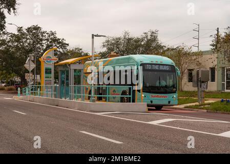 St Petersburg, Florida USA. 2022.  New public passenger bus which operates along its own lane between St Petersburg and St Pets Beach Florida Stock Photo