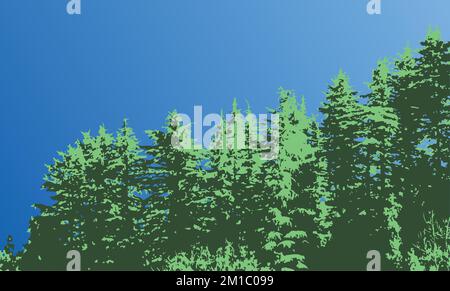 Green wood woodland forest on blue sky background vector illustration Stock Vector