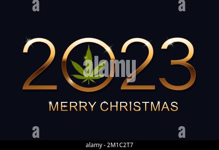 New Year 2023 and Merry Christmas greeting card vector illustration. Merry Christmas 2023. Stock Vector