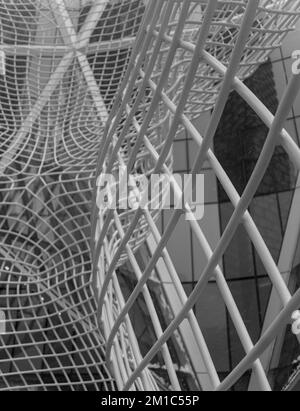 Calgary, Alberta / Canada - Nov 27 2022: Inside the wire mesh of the Wonderland Sculpture Stock Photo