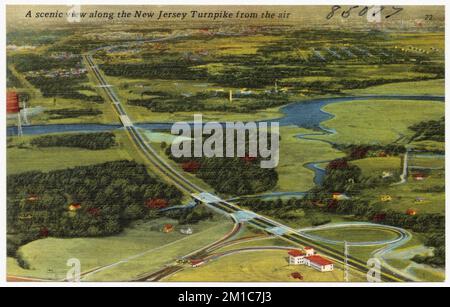 A scenic view along the New Jersey Turnpike from the air , Rivers, Tichnor Brothers Collection, postcards of the United States Stock Photo