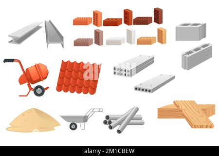 Set of construction materials for professional builders vector illustration isolated on white background Stock Vector
