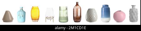 Collection of stylish vases on white background Stock Photo