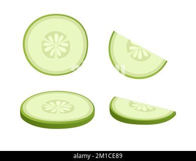 Bright green colored slice of cucumber vegetable fresh healthy food vector illustration isolated on white background Stock Vector