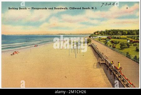 Bathing beach- playgrounds and boardwalk, Cliffwood Beach, N.J. , Beaches, Boardwalks, Tichnor Brothers Collection, postcards of the United States Stock Photo