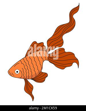 Goldfish illustration. Sea and ocean inhabitant fish icons. Orange fish on a white background. Stock Vector