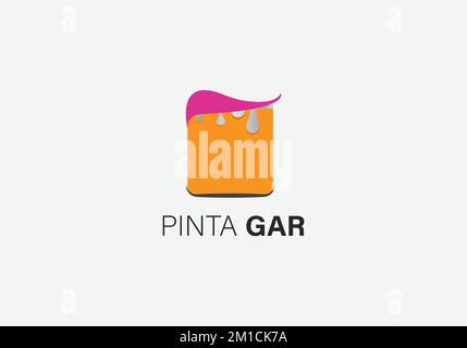 Painting and decorating, paint work and house painting, logo design. Home, painting tools, can of paint, roller brush and brush, vector design and ill Stock Vector