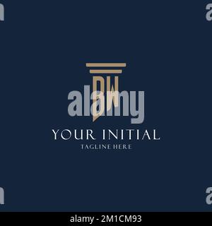 BW initial monogram logo for law office, lawyer, advocate with pillar style design ideas Stock Vector
