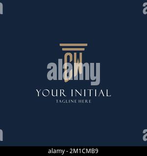 CW initial monogram logo for law office, lawyer, advocate with pillar style design ideas Stock Vector