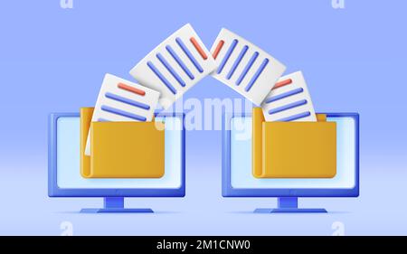 3D Business Folder Full of Papers on Computer Stock Vector