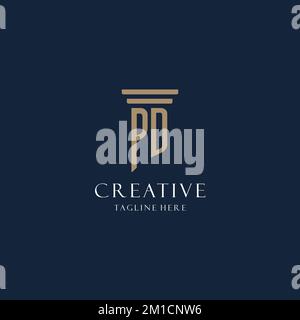 PD initial monogram logo for law office, lawyer, advocate with pillar style design ideas Stock Vector
