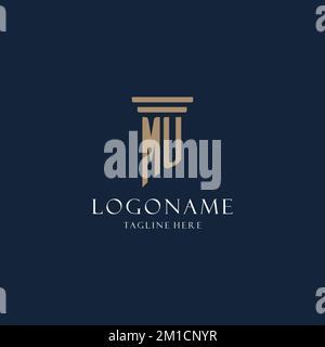 MU initial monogram logo for law office, lawyer, advocate with pillar style design ideas Stock Vector