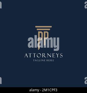 PP initial monogram logo for law office, lawyer, advocate with pillar style design ideas Stock Vector