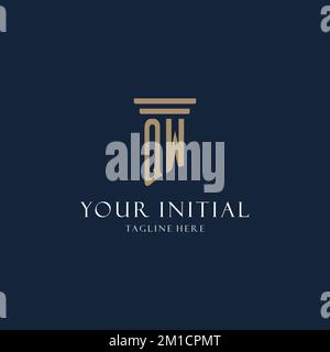 QW initial monogram logo for law office, lawyer, advocate with pillar style design ideas Stock Vector
