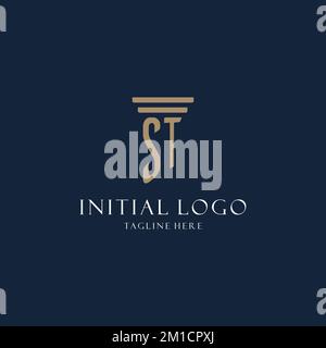 ST initial monogram logo for law office, lawyer, advocate with pillar style design ideas Stock Vector