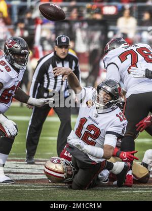 Santa Clara, United States. 04th Dec, 2022. San Francisco 49ers' Nick Bosa  (97) celebrates his sack against Miami Dolphins starting quarterback Tua  Tagovailoa (1) in the second quarter at Levi's Stadium in