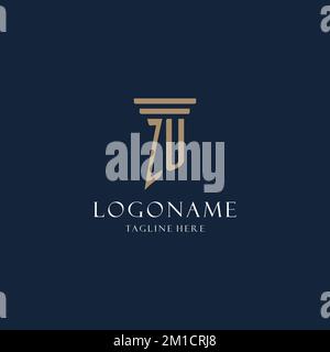 ZU initial monogram logo for law office, lawyer, advocate with pillar style design ideas Stock Vector