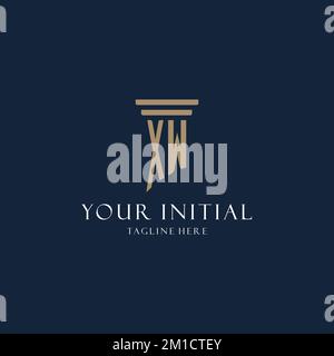 XW monogram initial logo design with shield and pillar shape design ...