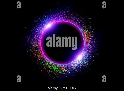 colorful circle frame circle light frame on black background Stock Photo