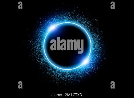 circle light frame blue on black background Stock Photo