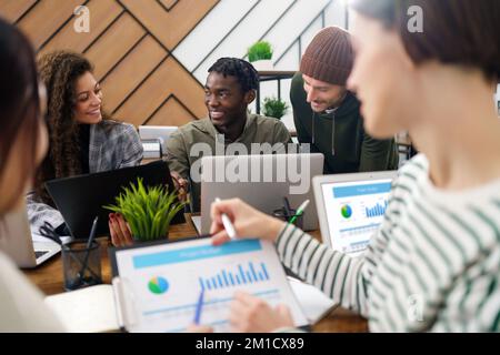 multicultural business team discussing new ideas . close-up. Stock Photo