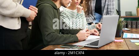 young woman analyzing financial data in a coworking center . Stock Photo