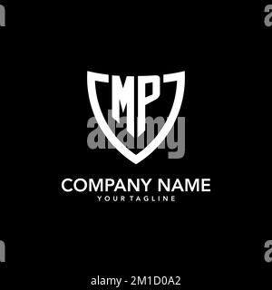 MP monogram initial logo with clean modern shield icon design inspiration Stock Vector