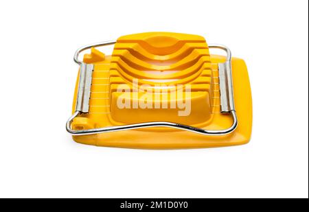 Old egg cutter close up on isolated white background Stock Photo
