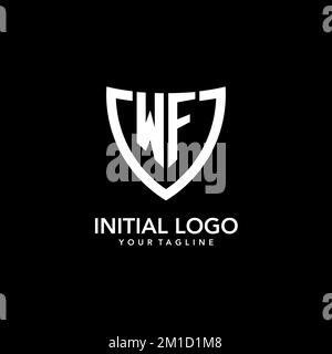 WF monogram initial logo with clean modern shield icon design inspiration Stock Vector