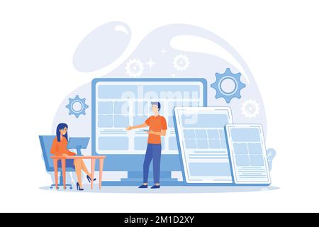 Adaptive mobile app interface, web optimization. Responsive web design, responsive website development, good UX for all screens concept. flat vector m Stock Vector