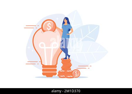 Capital investment, sponsorship. Money donation, startup funding, financial support. Philanthropy design element. Investor putting money in light bulb Stock Vector