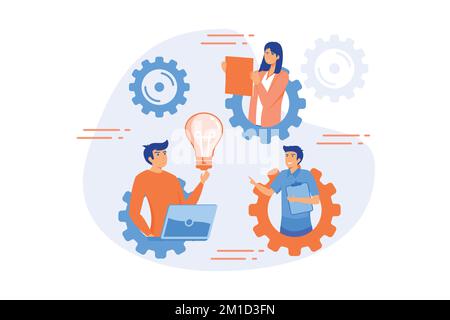 Team building exercise. Idea generation, brainstorm, business plan development. Productive teamwork, colleagues cooperation, creative entrepreneurship Stock Vector
