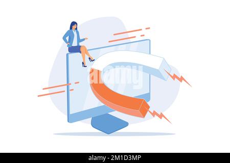 Customer attraction marketing strategy. Digital targeted, advertisement campaign, lead generation. Magnet on computer monitor isolated design element. Stock Vector