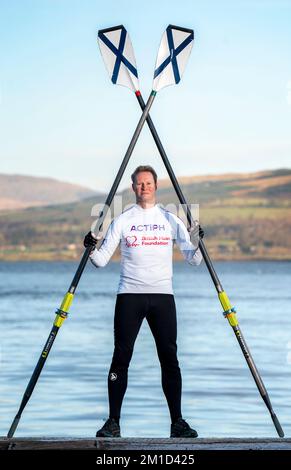 Scottish adventurer Jamie Douglas-Hamilton in Port Glasgow ahead of rowing the treacherous seas from Antarctica to South Georgia, in January in aid of the British Heart Foundation for which he hopes to raise over £100,000. The voyage has been named The Harry McNish Row in honour of Shackleton's carpenter who built the boat which saved the crew of the ill-fated Ernest Shackleton Antarctic expedition in the early 1900s. Jamie is recovering from open heart surgery which he underwent in Edinburgh's Royal Infirmary in August 2022. Picture date: Friday December 9, 2022. Stock Photo