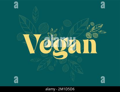 Vegan Text design vector illustration on a green background. Stock Vector