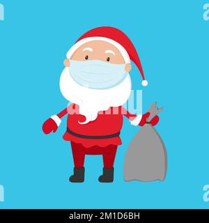 Santa Claus in medical mask. Vector illustration. Stock Vector