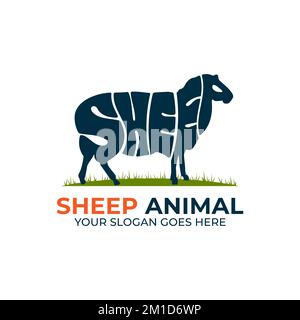 Sheep farm animal logo design vector, logo with Warp Text Into the Shape of a sheep animal illustration Stock Vector