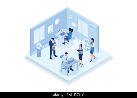 People in coworking office concept design. Can use for web banner, infographics, hero images, isometric vector modern illustration Stock Vector