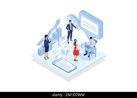 Business strategy. Business goals and plan, company achievement, market competitive position, decision making.isometric vector modern illustration Stock Vector