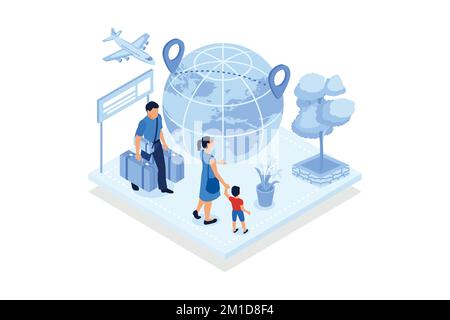 Human capital . International migration, brain drain, digital nomad, trained workers, buisness start up, leave country. isometric vector modern illust Stock Vector