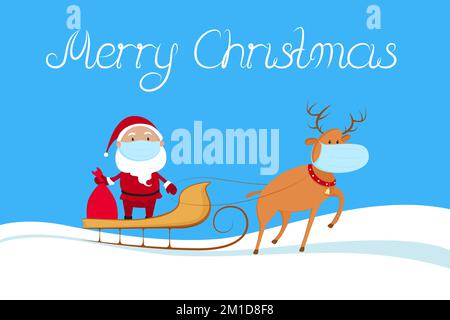 Christmas 2020 poster. Santa Claus in medical mask. Vector illustration. Stock Vector