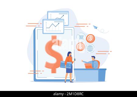Tablet, bank card and manager using banking software for transactions. Core banking IT system, banking software, IT service concept, flat vector moder Stock Vector