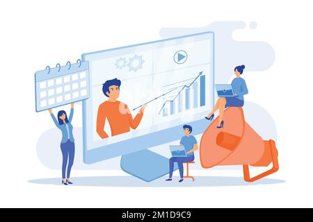 Infographics, statistics diagrams and charts visualization. Digital presentation, office online meeting, visual data representation concept, flat vect Stock Vector
