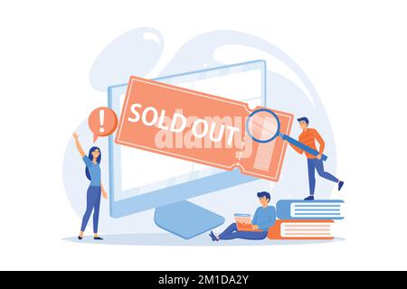 Popular show, best concerts and music festivals searching. Online booking system. Sold-out event, sold-out crowd, no tickets available concept, flat v Stock Vector
