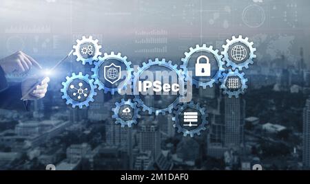 IP Security. Data Protection Protocols. Blue Technology Background. IPSec Stock Photo