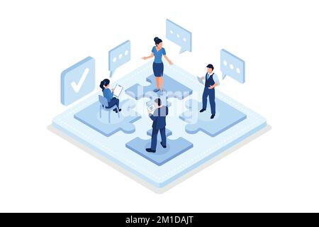 Teamwork concept with puzzle. Can use for web banner, infographics, hero images, isometric vector modern illustration Stock Vector