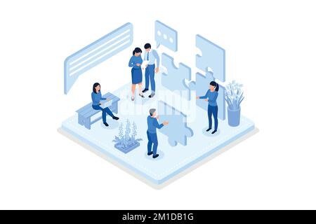 Teamwork success with puzzle concept. Can use for web banner, infographics, hero images, isometric vector modern illustration Stock Vector