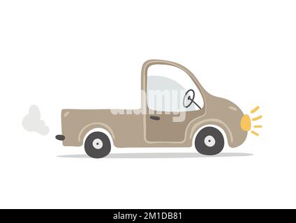Pickup car icon, small truck, baby toy car, flat cartoon vector illustration isolated on a white background. City transport, private car, flat cartoon Stock Vector